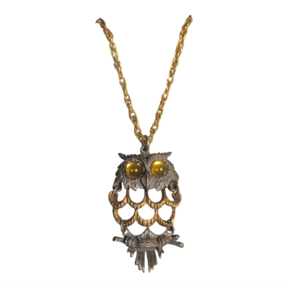 Vintage-Inspired Gold & Silver Owl Pendant Necklace - Women's Jewelry